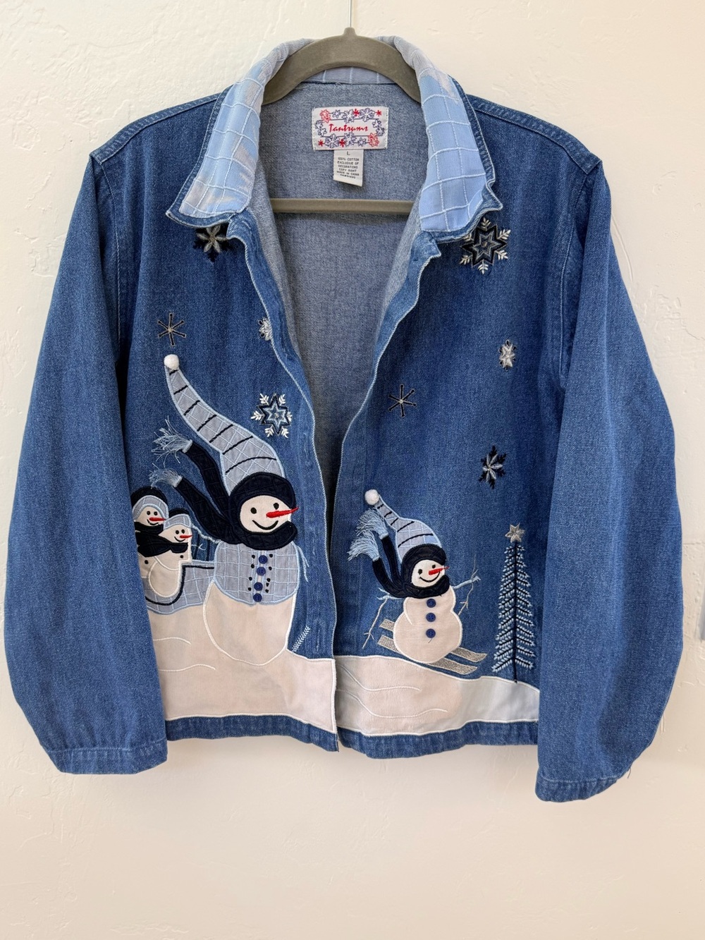 Tantrums Blue Denim Kids' Snowman Embroidered Jacket